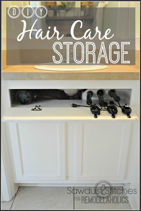 DIY Hot Hair Tool Storage @remodelaholic.com #haircarestorage #bathroomorganization #curlingironstorage #bathroomstorage Curling Iron Storage, Hair Tool Storage, Hot Hair Tools, Mirrors Bathroom, Apartment Modern, Under Sink Organization, Hair Tool, Flowers Illustration, Trendy Bathroom