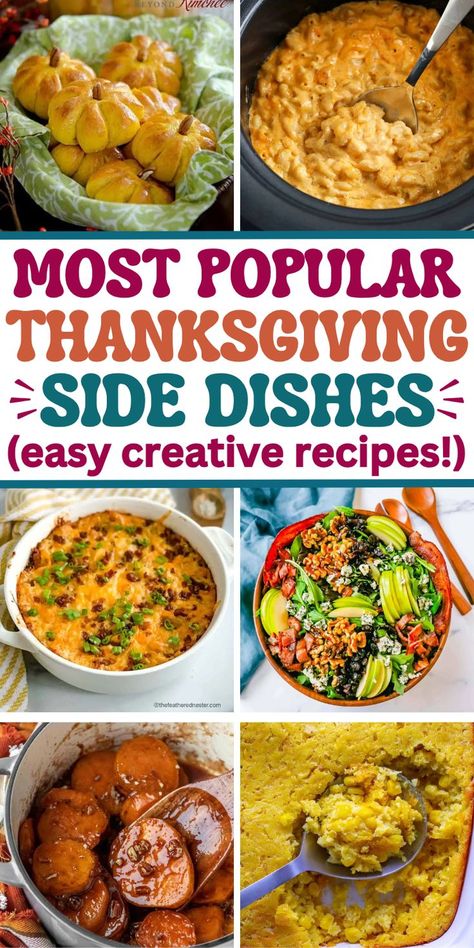 Easy Thanksgiving side dishes ideas for a crowd, including potatoes, vegetables, homemade stuffing recipes, southern casseroles, and easy crockpot sides, perfect for your Thanksgiving dinner or friendsgiving potluck. Cheap And Easy Thanksgiving Sides, Soups For Thanksgiving Dinner, Sides That Go With Turkey, Thanksgiving Dinner For 4 People, Food For Thanksgiving Dinner, Thanksgiving Make Ahead Recipes, Thanksgiving Side Dishes Vegetable, Creative Thanksgiving Food Ideas, Side Dishes For Turkey