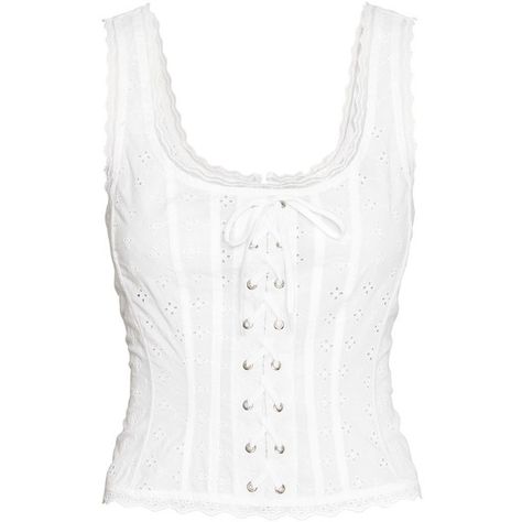 Top with Eyelet Embroidery $39.99 (56 NZD) ❤ liked on Polyvore featuring tops, white tank, lace up tank top, embellished tank tops, white tops and white eyelet tank top Anglaise Top, Style Chart, Lace Up Tank Top, Corset Style Tops, White Corset, Eyelet Embroidery, White Sleeveless Top, Womens Camisoles, White Lace Top