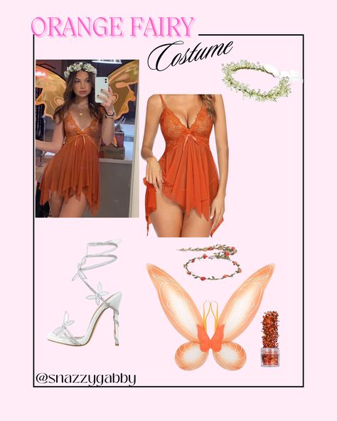 The hottest orange fairy halloween costume recreation for this year!  #halloween #spooky #fall #costumes #halloweencostumes #diycostume #amazon #amazonfinds #dressup #fairy #orange Fawn Fairy Costume Diy, Orange Fairy Outfit, Orange Dress Halloween Costume, Rosetta Fairy Costume, Fawn Fairy Costume, Red Fairy Costume, Orange Fairy Costume, Yellow Fairy Costume, Fairy Costume College