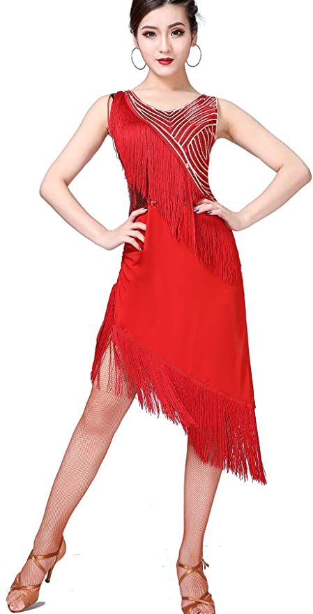 Amazon.com: ZLTdream Lady's Latin Tango Rumba Cha Cha Belly Dance Sequin Dress with Underwear Tassel Red : Clothing, Shoes & Jewelry Red Latin Dance Dress, Fringe Dance Dress, Rumba Dance Dress, Ballroom Costumes, Dancing Dress, Tango Dress, Dress Sequin, Latin Dance Dresses, Dance Skirt