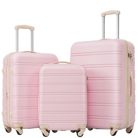 Features: 3 Piece Luggage Set Hardside Spinner Suitcase with TSA Lock 20" 24' 28" Available The 3 pieces set includes 20 inches, 24 inches and 28 inches. One set just satisfies all your different travelling needs. Pink Suitcase, Pink Luggage, 3 Piece Luggage Set, Hardside Spinner Luggage, Spinner Luggage Sets, Lightweight Suitcase, Luggage Shop, Luggage Case, Storage Trunks