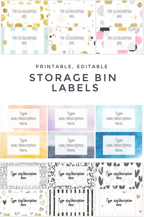 Baby clothes storage labels: Free printable, customizable labels: Download, edit, and print one of three designs: Dots, hearts, or watercolor. Use to label baby clothes storage bins. Storage Labels Printable, Baby Bath Time Essentials, Labels Free Printable, Best Christmas Books, Storing Baby Clothes, I Heart Organizing, Baby Clothes Storage, Customizable Labels, Bin Labels