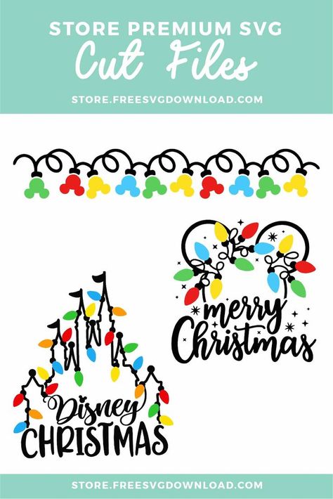 Cricut Projects Christmas, Disney Christmas Svg, Christmas Lights Svg, Disney Trip Outfits, Mickey Mouse Svg, Disney Christmas Shirts, Cricut Design Studio, Idee Cricut, Minnie Christmas