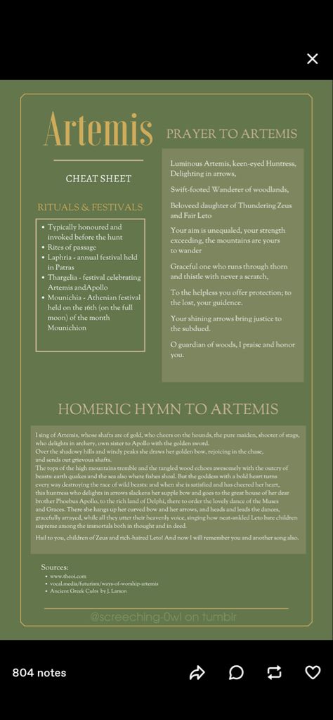 Artemis Cheat Sheet, Offerings To Selene, Prayer To Artemis, Working With Artemis, Artemis Altar Ideas, Artemis Offerings, Artemis Alter, Artemis Worship, Witchy Practices