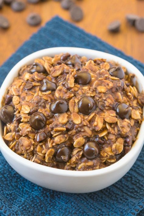 Healthy Double Chocolate Overnight Baked Oatmeal- The taste and texture of real baked oatmeal, minus ALL the fuss- Secretly healthy and SO easy! {vegan, gluten free, sugar free recipe}- thebigmansworld.com