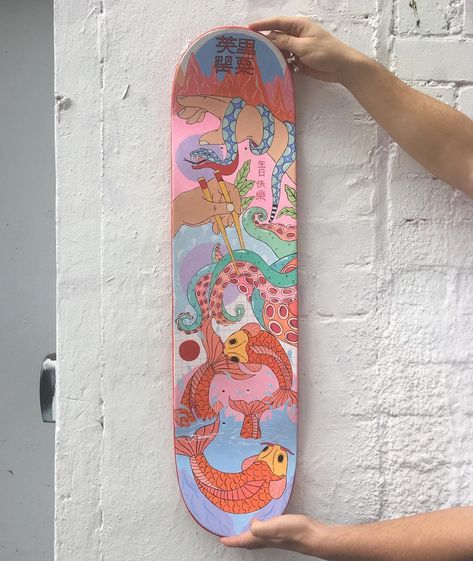 Poppy Crew on Instagram: “waited so long to be able to post this ahh!! The skateboard deck I painted for @miles_tewson ‘s birthday present ❤️❤️ painted about a month…” Painted Skateboard, Painted Poppy, Longboard Design, Skateboard Deck Art, Skateboard Art Design, Skate Photos, Longboard Decks, Cool Skateboards, Ultimate Frisbee