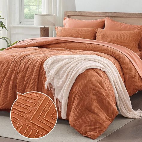 Orange Bed Set, Orange Bed Sheets, Barracks Room, Burnt Orange Comforter, Shabby Chic Comforter, Orange Comforter, King Size Comforter, Boho Bed, Queen Size Comforter Sets