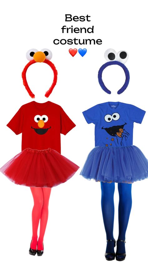 Elmo and Cookie Monster duo bestfriend Halloween costume Bestfriend Halloween Costume, Cookie Monster Halloween Costume, Sesame Street Halloween Costumes, Monster Cookies Halloween, Elmo Costume, Best Friend Costumes, Cookie Monster Costume, Purim Costumes, Halloween Duos