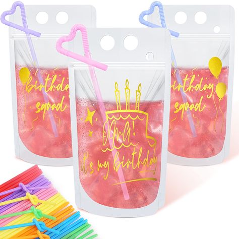 Reusable Drink Pouches, Birthday Party Drinks, Drink Pouches, Birthday Party Cups, Birthday Drinks, Birthday Party Set, Barbie Birthday, Birthday Diy, Party Cups