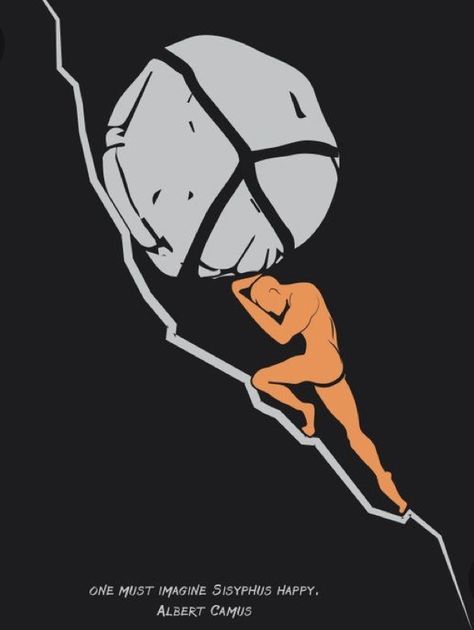 Sisyphus Wallpaper Iphone, Nihilism Art, Sisyphus Art, Albert Camus Art, One Must Imagine Sisyphus Happy, Sisyphus Tattoo, Existentialism Art, Sisyphus Happy, Albert Camus Quotes