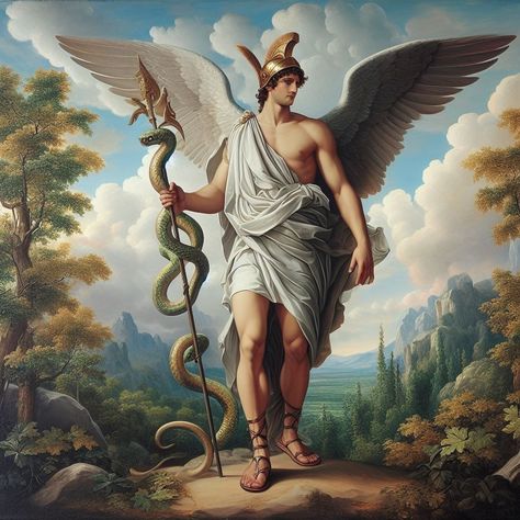 Hermes Mythology, Greek Mythology Characters, Percy Jackson Drawings, Greek Paintings, Human Figure Sketches, Greek Mythology Gods, Spiritual Paintings, Pagan Gods, Roman Gods