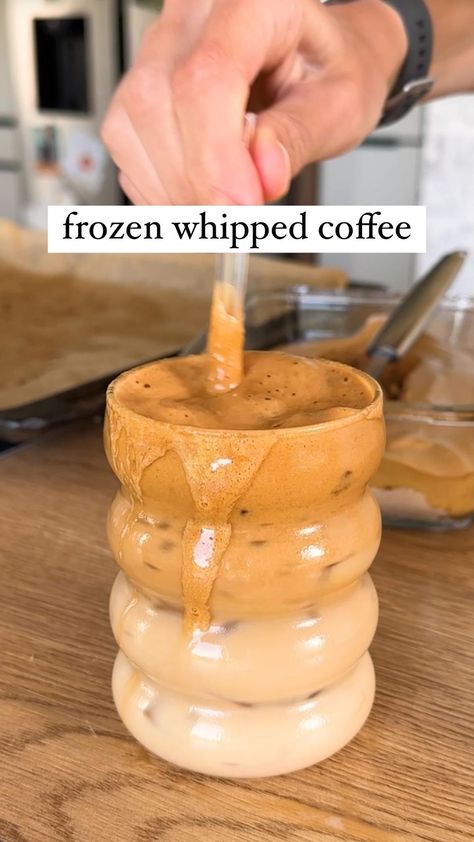 Maya // vegan recipes | FROZEN WHIPPED COFFEE ☕️ I‘ve seen @coffeebro0 freezing his whipped coffee and honestly: it’s a game changer!😮‍💨 RECIPE (5-6 servings,... | Instagram Frozen Whipped Coffee Recipe, Whipped Coffee With Instant Coffee, Frozen Whipped Coffee, Instant Coffee Whip, Instant Coffee Recipes, Whipped Coffee Recipe, Easy Cakes, Whipped Coffee, Cold Coffee Recipes