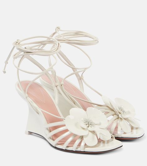 Orchid 85 leather wedge sandals in blue - Zimmermann | Mytheresa Bold Gold Jewelry, Spring Sunglasses, Minimal Shoes, Bridal Bag, Red Accessories, Rings Jewelry Fashion, White Heels, Evening Shoes, Leather Wedge Sandals