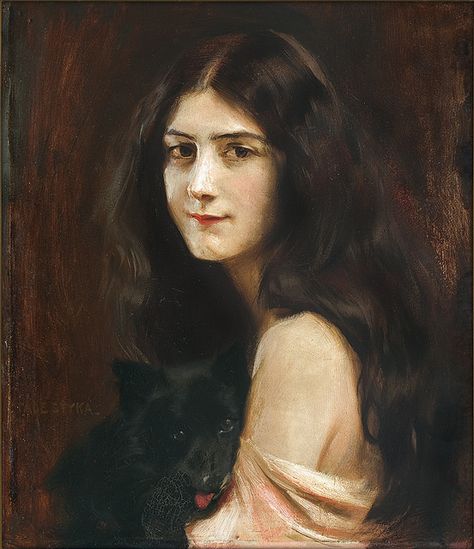 Tadeusz Styka  PORTRAIT OF YOUNG LADY WITH A DOG Girl With Dog, Rennaissance Art, Historical Painting, Old Paintings, Classical Art, Woman Painting, Old Art, Art Reference Photos, Female Portrait