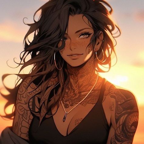 Pretty Anime Women Brown Hair, Tanned Anime Woman, Professional Illustration, Female Character Concept, Digital Portrait Art, Into Art, Short Haircut, Female Character Design, Digital Portrait