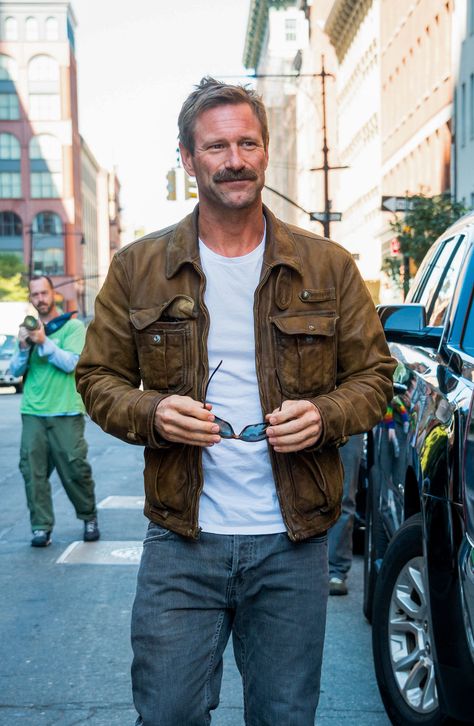 Vlsi Design, Rugged Gentleman, Beard Stubble, Ielts Essay, Aaron Eckhart, Moustaches Men, Mustache Styles, Mustache Men, Distressed Leather Jacket