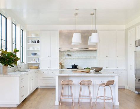 10 All-White Kitchens That Will Stop You in Your Tracks | MyDomaine All White Kitchen, White Kitchen Design, Cottage Kitchen, Minimalist Kitchen, Style At Home, White Cabinets, White Interior, Contemporary Kitchen, Interior Design Kitchen