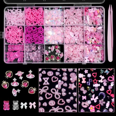 PRICES MAY VARY. ★Flower Bows Nail Charms: This set includes a variety of 3D nail charms in pink white colors and shapes. The charms feature heart planet nail gems charms, bowknots, bows, multi-sized flowers, hollow heart pearls, allowing you to create unique and eye-catching nail art designs. ★Vibrant and Multicolor: These pink colors 3d bowknots charms with tiny flowers and bear and mix heart hollow pearls in this nail charms set add vibrancy and versatility to your manicures. ★Nail Gems Charm Sweetheart Nails, Gyaru Art, Heart Planet, Nail Journey, Flower Bows, Nails Charms, Planet Nails, Business Nails, Lip Gloss Homemade