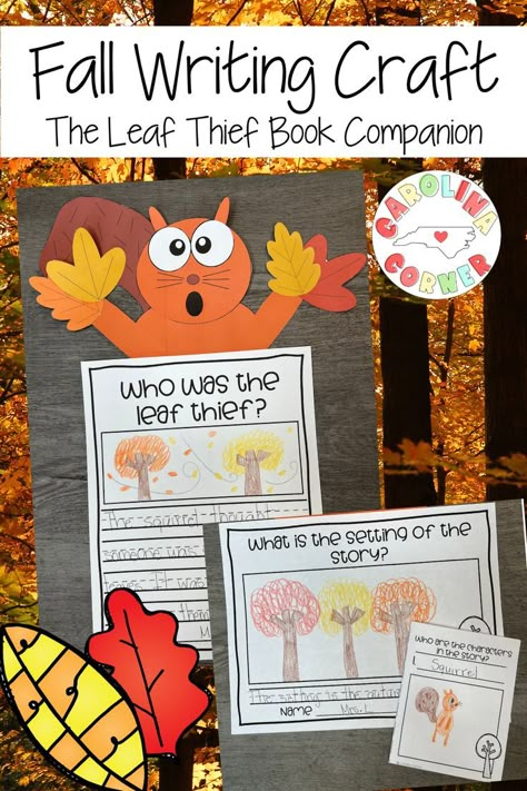 Fall Crafts and Activities are a great way to engage your Kindergarten, First Grade, and Second Grade students in writing and reading concepts! In this activity, you will read the book "The Leaf Thief" and your students will create a squirrel craft. There are lots of options that will be listed below for your students to practice writing skills, retell, setting, characters, and comprehension. Take a look to see what's included! Fall Writing Craftivity, Fall Crafts And Activities, The Leaf Thief, Fall Reading Activities, Squirrel Craft, Fall Writing Prompts, Fall Writing Activities, Fall Kindergarten Activities, First Grade Crafts