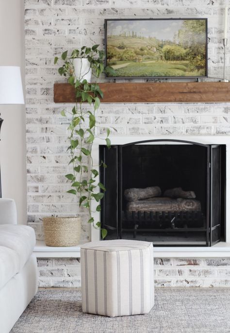 Revitalizing a 1960s Brick Fireplace: From Dark + Dated to Light + Bright | Aberle Design Co. 1920 House, Accent Furniture Living Room, Fireplace Fronts, 1960s Home, Brick Interior, White Wash Brick, Latest Interior Design Trends, White Fireplace, Faux Brick