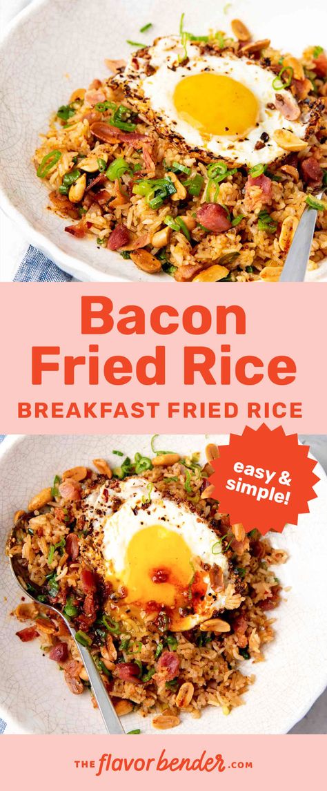 Fried Rice Breakfast, Bacon Fried Rice Recipe, Bacon Fried Rice, Breakfast Fried Rice, Rice Breakfast, Breakfast Rice, Asian Breakfast, Fried Breakfast, Bacon Fries