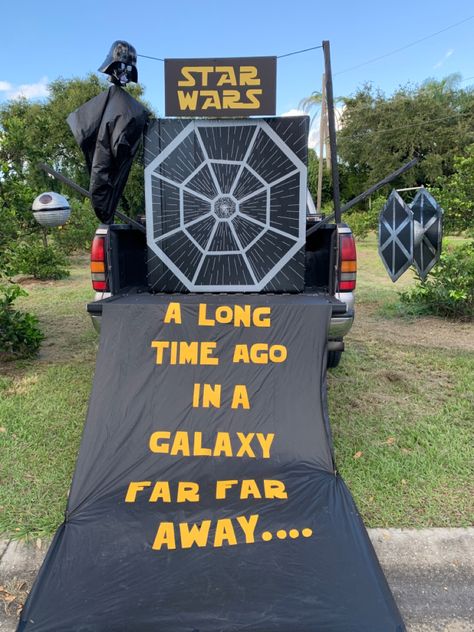 Star Wars Tent, Starwars Parade Float Ideas, Star Wars Halloween Trunk Or Treat, Diy Star Wars Trunk Or Treat, Star Wars Truck Or Treat, Star Wars Homecoming Float, Star Wars Parade Float Ideas, Starwars Trunk Or Treat Ideas, Trunk Or Treat Ideas Star Wars