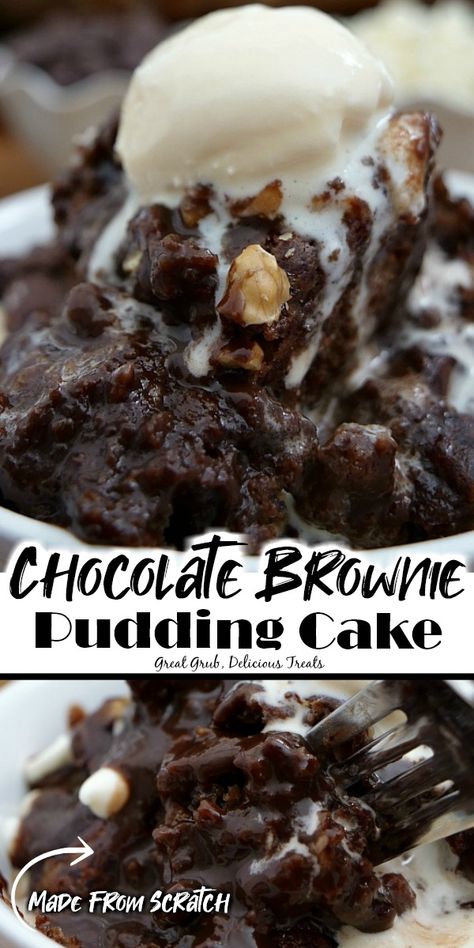 Chocolate Brownie Pudding Cake is a delicious and decadent chocolate brownie recipe with chocolate pudding throughout, topped with walnuts and additional chocolate. Brownie Pudding Cake, Chocolate Brownie Pudding, Chocolate Pudding Cake Recipe, Brownie Pudding, Chocolate Cobbler, Chocolate Pudding Cake, Chocolate Pudding Recipes, Decadent Chocolate Desserts, Dessert Chocolate