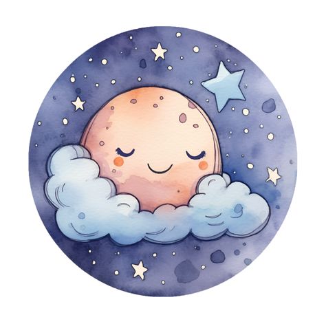 Kawaii Moon Night Sky Watercolor Clipart AI Generated Moon Cute Drawing, Cute Moon Drawing, Kawaii Moon, Moon Watercolor, Moon Clipart, Sky Watercolor, Moon Cartoon, Night Sky Moon, Cat Drawing Tutorial