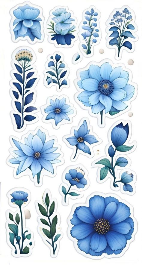 Blue Flowers Stickers Free Stock Photo - Public Domain Pictures 6C4 Vintage Aesthetic Stickers Printables, Blue Scrapbook, Scrapbook Printables Free, Vintage Paper Printable, Kraf Kertas, Sticker Design Inspiration, Desain Quilling, Scrapbook Printing, صفحات التلوين