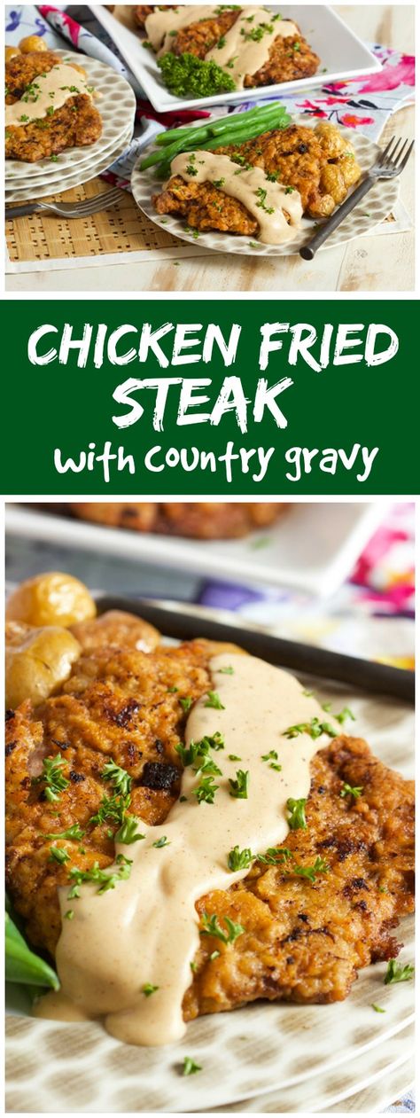 Easy recipe for Chicken Fried Steak with Country Gravy - classic southern dish : recipe from RecipeGirl.com Gravy Chicken, Chicken Fried Steak Recipe, Fried Steak Recipes, Crockpot Recipes Beef Stew, Country Gravy, Country Fried Steak, Beef Steak Recipes, Recipe For Chicken, Fried Steak