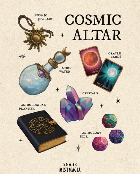 Cosmic Witch Altar, Cosmic Witch Aesthetic, Cosmic Witchcraft, Learning Witchcraft, Wiccan Alter, Cosmic Witch, Wiccan Illustration, Witch Altar, Vintage Witch Art