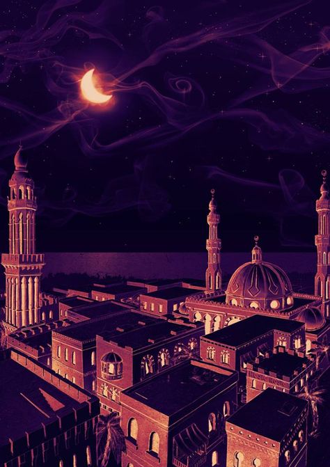 City, night Arabian Nights Aesthetic, Arabian Nights Theme, Ramadan Kareem Pictures, Ramadan Images, Imam Hussain Wallpapers, Ramadan Background, Night Illustration, Islamic Wallpaper Hd, Arabian Night