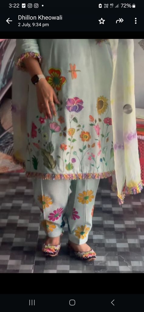 Punjabi Suit Painting Design, Hand Painted Punjabi Suits, Hand Painted Suits Punjabi, Suit Painting Designs Punjabi, Afgani Salwar, Paint Suit Design For Women, Painted Suits, Fabric Colour Painting, Cotton Suit Designs