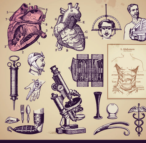 Vintage Medicine elements vector Vintage Medical Art, Wellness Art, Medicine Illustration, Vintage Medicine, Detective Aesthetic, Papel Vintage, Vintage Science, Biology Art, Medical Design