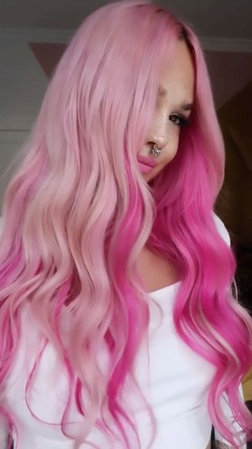 Artic Fox Virgin Pink Hair, Arctic Fox Frosé, Pink Colorblock Hair, Pink Arctic Fox Hair, Different Shades Of Pink Hair, Two Toned Pink Hair, Valentines Day Hair Color, Pink Color Block Hair, Valentines Hair Color