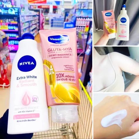 Vaseline Gluta Hya And Nivea, Whiting Skin Products, How To Have White Skin, Nivea Extra White, Vaseline Uses, Beautiful Skin Care, Makeup Tip, Natural Face Skin Care, Good Skin Tips