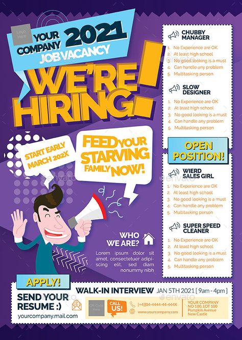 Job Vacancy Flyer Preview - GraphicRiver Job Poster, Sales Girl, Job Vacancy, Printable Business Cards, School Posters, Design Jobs, Job Description, Job Opportunities, Flyer Design