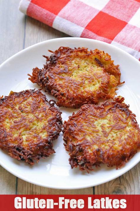 Latkes Recipe Easy, Gluten Free Potato Pancakes, Gluten Free Potato Latkes, Gluten Free Latkes, Latke Recipe, Jewish Desserts, Latkes Recipe, Potato Latke Recipe, Jewish Foods