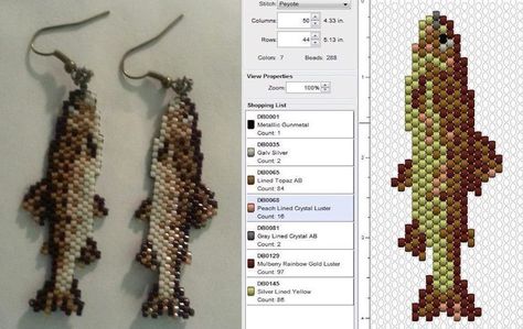 Fish Seed Bead Pattern, Trout Beaded Earrings, Bead Fish Pattern, Fish Bead Pattern, Beaded Fish Earrings, Seed Bead Animals, Bead Animals Patterns Easy, Bead Knitting, Beaded Fish