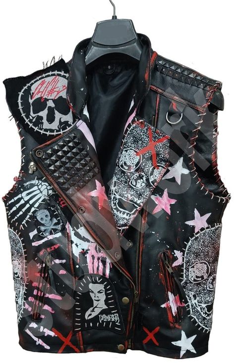 Men's Gothic Pyramid Black Studs Real Leather Punk Patches Handmade Biker's Vest Sleeveless Jacket Studded Vest Jacket made with 100 % Genuine Top Quality Cowhide Leather Pyramid Studs Steampunk Vest Jacket High-Quality Studs. Each securely added by hand Cropped, Vintage - Inspired / Moto / Fit 0.9 to 1.0 MM Cowhide Leather used Soft Real Leather All sizes Available Make sure to Look at the size chart below before selecting your size. We can offer you customized size/ customized design and Color Changes If you want we can write your name or logo on the Vest Jacket Punk Mode, Steampunk Vest, Black Studs, Punk Patches, Battle Jacket, Biker Vest, Black Stud, Emo Outfits, New Rock