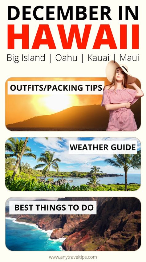 Avoid the common mistakes tourists make in Hawaii during December (Christmas/Holiday Season). Know what to pack and wear (outfits/packing list). Includes weather tips for Oahu, Big Island, Kauai, and Maui. Oahu Hawaii Outfits, December Weather, Hawaii In December, Hawaii Packing List, Big Island Travel, December Outfits, Hawaii Christmas, December Christmas, Hawaii Outfits