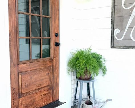 Front Porch Archives - Lyndale Drive Metal Door Look Like Wood, Metal Front Door, Garage Door Types, Farmhouse Front Door, Garage Door Design, Casa Country, Farmhouse Front Porches, Farmhouse Front, Casa Exterior