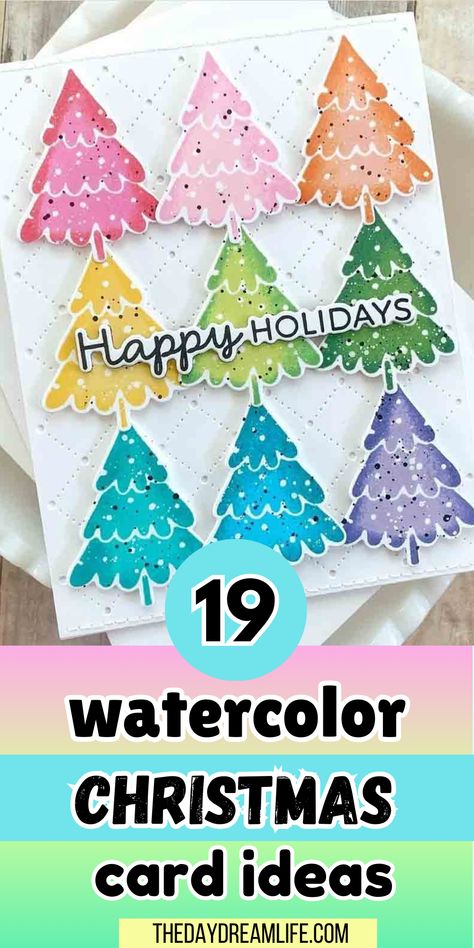 19 Enchanting Watercolor Christmas Card Ideas. Christmas Card Art Watercolor, Christmas Watercolor Ideas Xmas Cards, Watercolor Christmas Card Ideas, Watercolor Christmas Cards Diy, Painted Christmas Cards, Christmas Card Ideas, Paintings Ideas, Watercolor Christmas Tree, Hand Painted Card