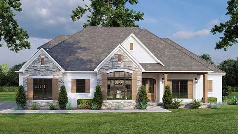 Traditional House Plan With Interior Pictures (Plan 82470) Brick House Plans, Shake Siding, European Style Homes, Craftsman Bungalow, House Plans One Story, Brick Stone, Traditional House Plan, Traditional House Plans, Interior Pictures