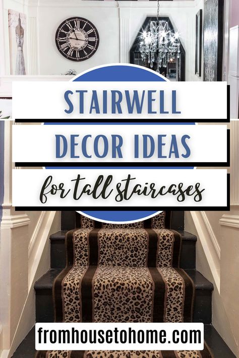 stairwell decor ideas for tall staircases Tall Ceiling Stairway Decor, Tall Stairwell Decor, Stairwell Decorating Ideas, Stairwell Makeover, Stairwell Decor, Stairway Decor, Ceilings Ideas, Stairway Decorating, Staircase Wall Decor