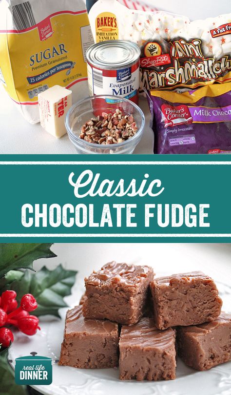 Just like Mom's! This Classic Chocolate Fudge recipe will take you back to Christmas as a kid. Such a simple Holiday treat that is much easier to make then you would think. Christmas Candy. Chocolate Fudge made with Marshmallows ~ https://reallifedinner.com Fudge Made With Marshmallows, Recipes Using Marshmallows, Best Chocolate Fudge Recipes, Original Fantasy Fudge Recipe, Christmas Fudge Recipes Easy, Classic Chocolate Fudge, Fantasy Fudge Recipe, Marshmallow Fudge Recipe, Evaporated Milk Recipes