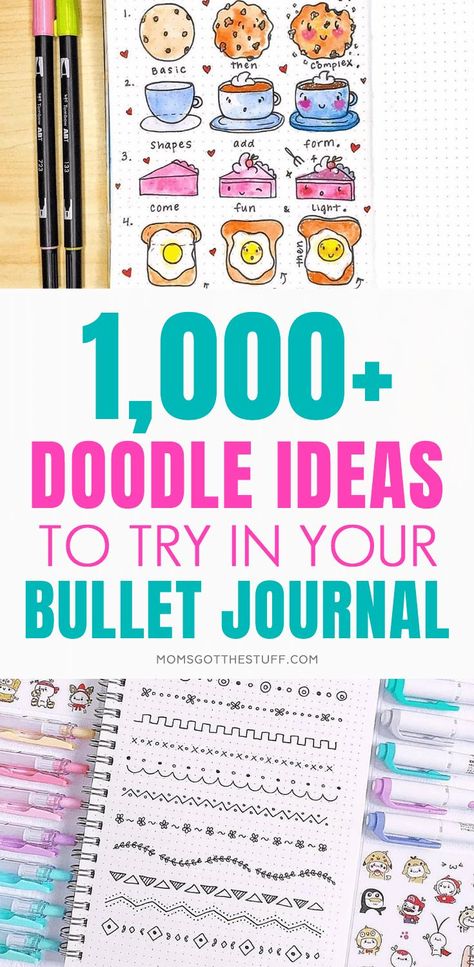 1,000+ Doodle ideas to try in your bullet journal. Have fun decorating your bujo (bullet journal) with these creative doodle ideas. #bulletjournal #bujo #doodles Easy Doodle Ideas, Doodle Bullet Journal, Bullet Journal Tools, Bullet Bullet, How To Bullet Journal, Bullet Journal Work, Ideas Journal, Bujo Doodles, Grid Journals