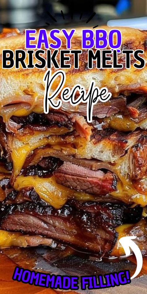 BBQ Brisket Melts Recipe Sliced Brisket Sandwiches Ideas, Brisket Sandwich Toppings, Smoked Brisket Sandwich, Brisket Grilled Cheese Sandwich, Smoked Brisket Sandwich Ideas, Leftover Brisket Recipes Easy Meals, Brisket Burger Recipe, Brisket Sandwiches Ideas, Brisket Meals