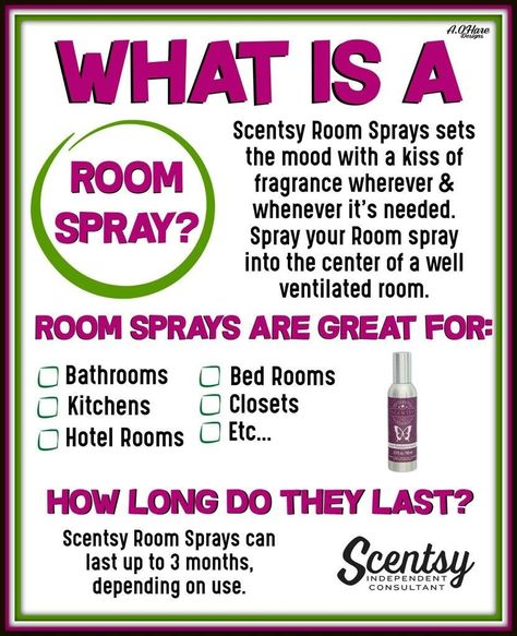 I love Scentsy Room Sprays. They have so many uses and the scents last eons! Scentsy Room Spray, Scentsy Consultant Business, Scentsy Games, Scentsy Facebook Party, Scentsy Marketing, Scentsy Ideas, Selling Scentsy, Scentsy Consultant Ideas, Scented Wax Warmer